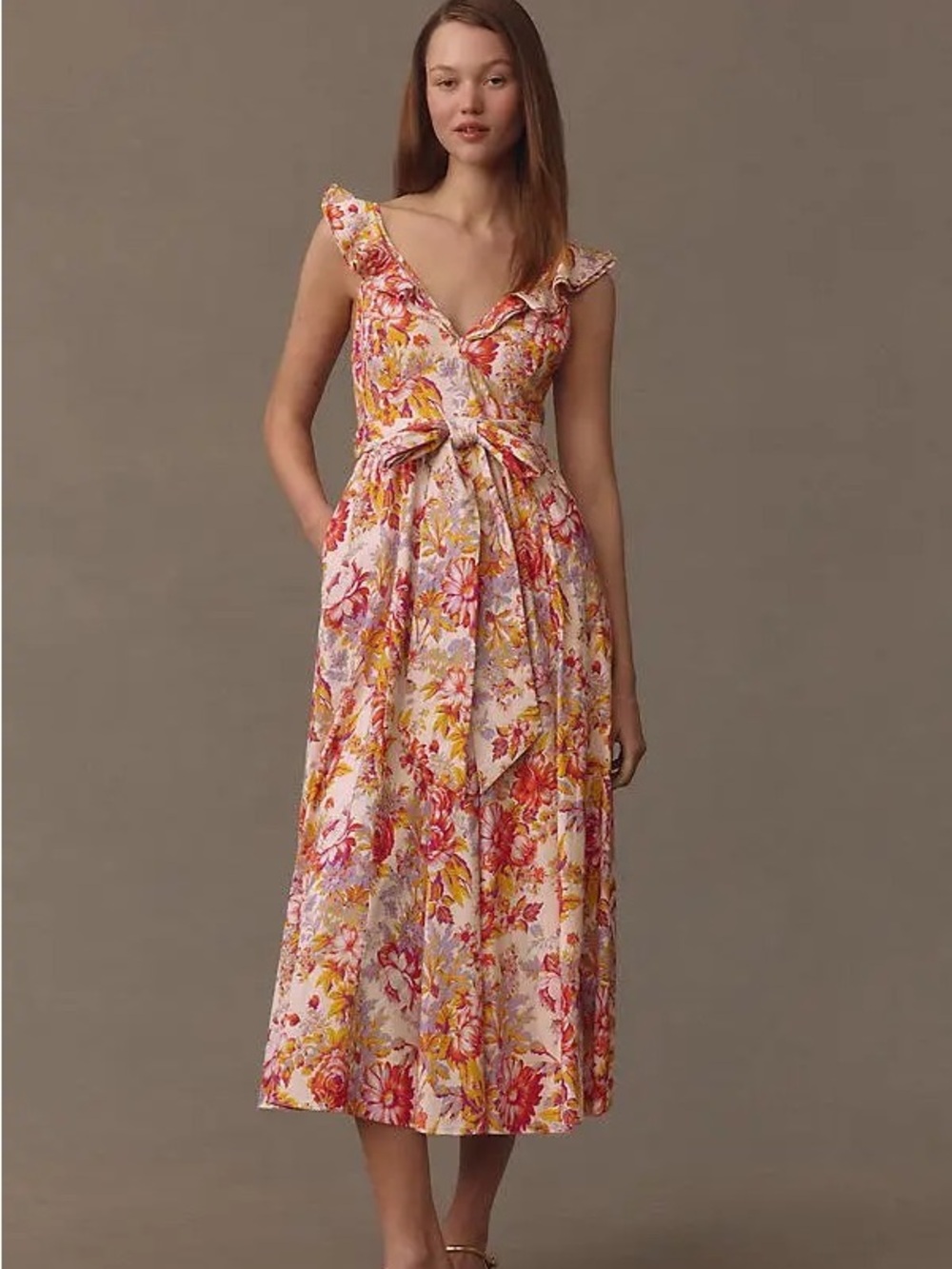 BHLDN Sadie Sundress V-neck Sleeveless Linen Fit Flare Floral Dress Pink NWT